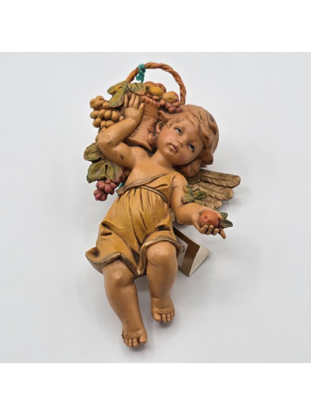 VINTAGE 1985 SIMONETTI DEPOSE ITALY FONTANINI 5.5” CHERUB ANGEL FIGURINE w FRUIT